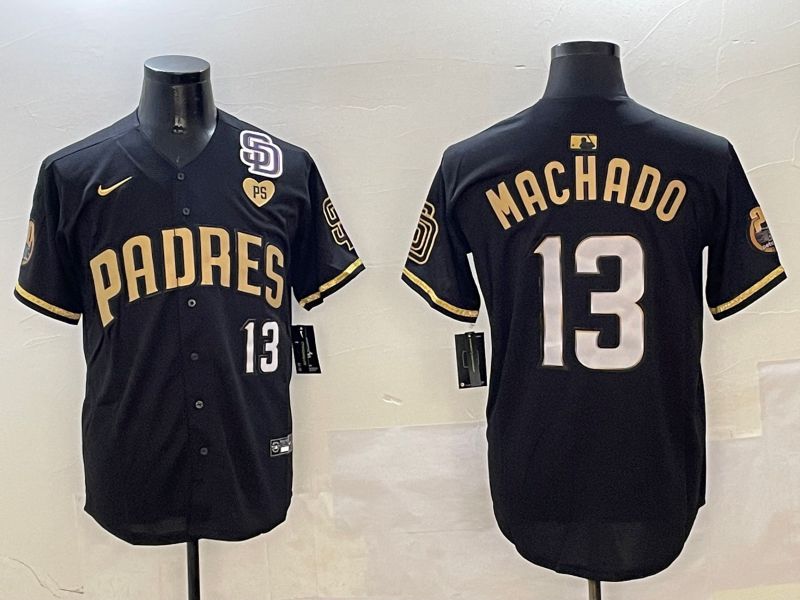 Men San Diego Padres #13 Machado Black Gold Fashion 2025 Nike MLB Jersey style 7->san diego padres->MLB Jersey